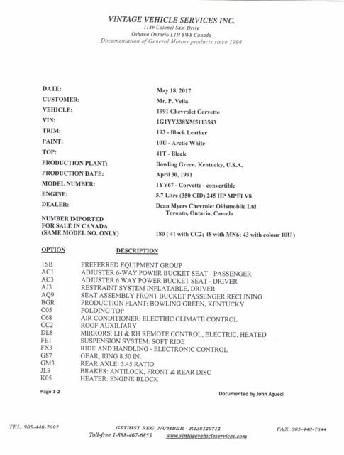 1991 White Chevrolet Corvette Convertible