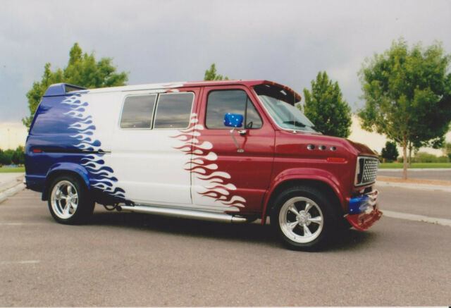 1987 Red, White, Blue Ford E-Series Van Extended Passenger Van