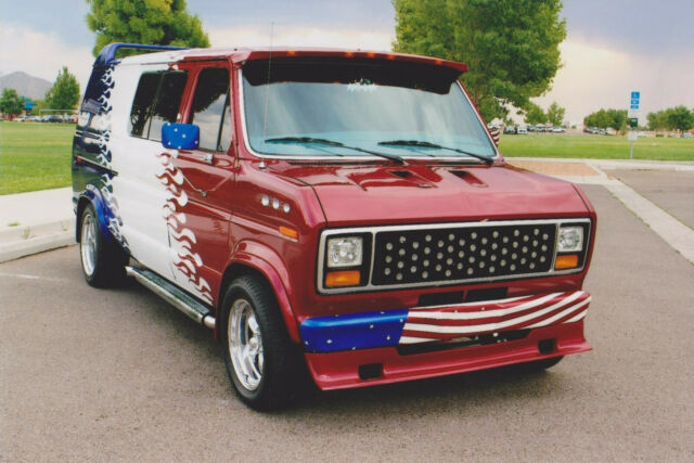 1987 Red, White, Blue Ford E-Series Van Extended Passenger Van