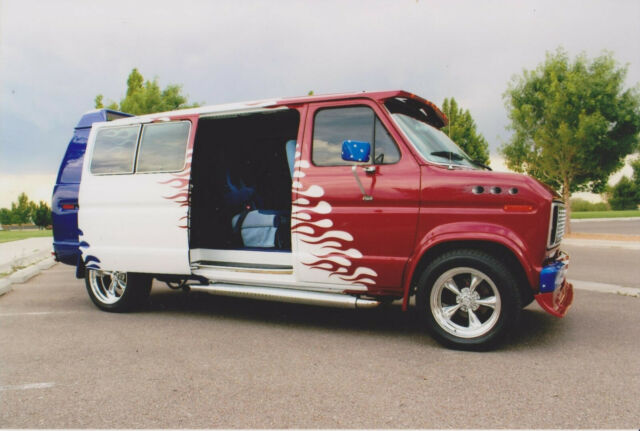 1987 Red, White, Blue Ford E-Series Van Extended Passenger Van