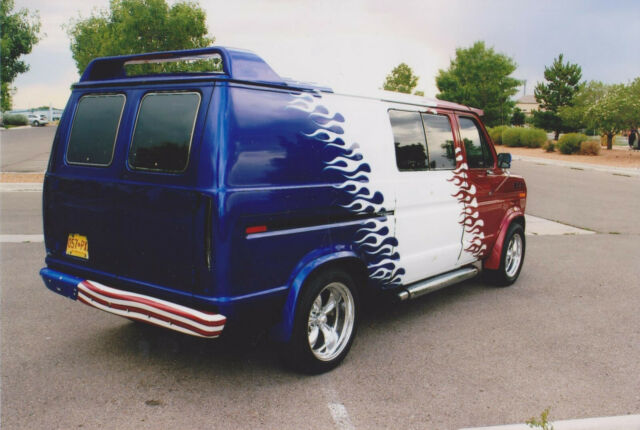 1987 Red, White, Blue Ford E-Series Van Extended Passenger Van