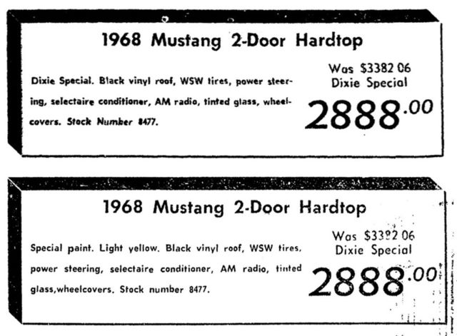 1968 Non-production yellow Ford Mustang Coupe