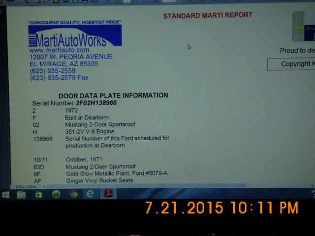 1972 Gold Ford Mustang Fastback