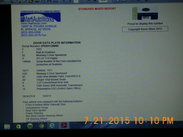 1972 Gold Ford Mustang Fastback