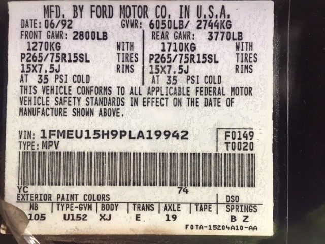 1993 RAVEN BLACK Ford Bronco Coupe