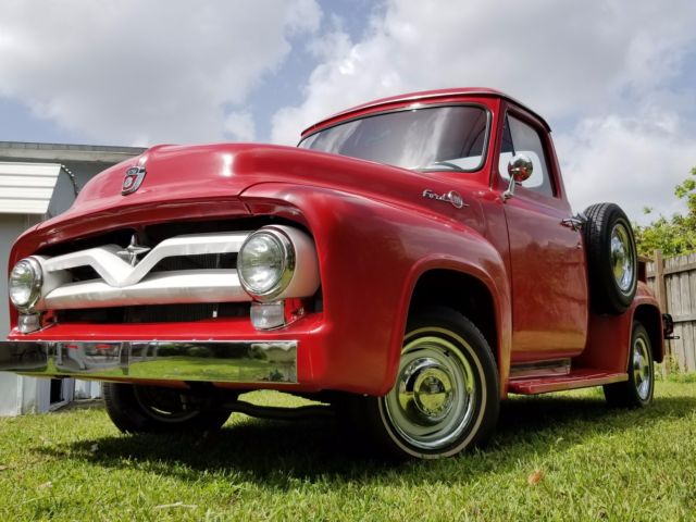 1955 Red Ford F-100 Crew Cab Pickup