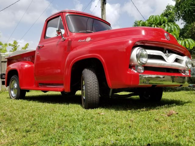 1955 Red Ford F-100 Crew Cab Pickup
