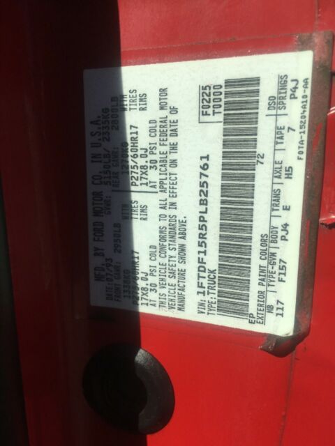 1993 Red Ford F-150 Standard Cab Pickup