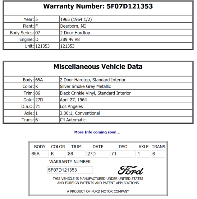 1964 Silver Ford Mustang Coupe
