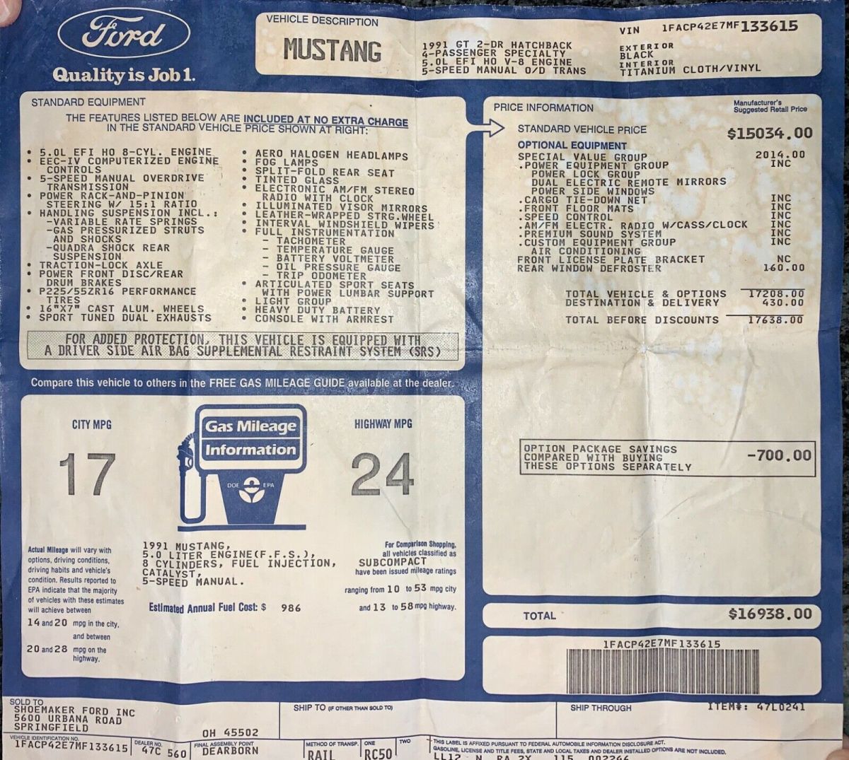 1991 Ford Mustang Fastback