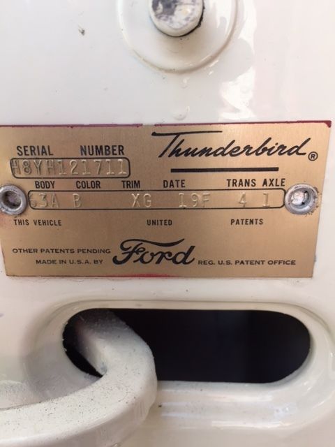 1958 White Ford Thunderbird 2 door