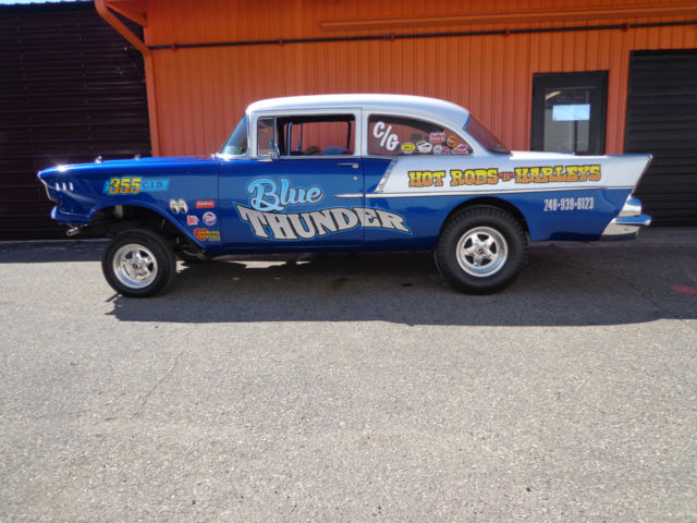 1957 Blue and White Chevrolet Bel Air/150/210