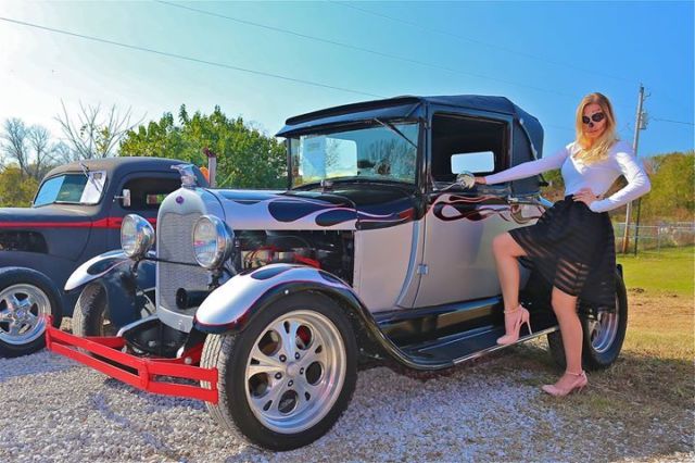 1928 Black n Silver Flames Ford Model A Coupe