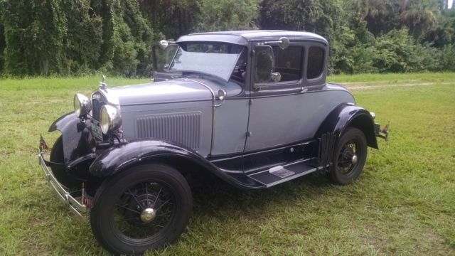 1930 gray on gray, black fenders Ford Model A 5 window  coupe