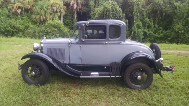 1930 gray on gray, black fenders Ford Model A 5 window  coupe