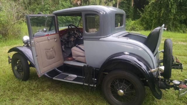 1930 gray on gray, black fenders Ford Model A 5 window  coupe