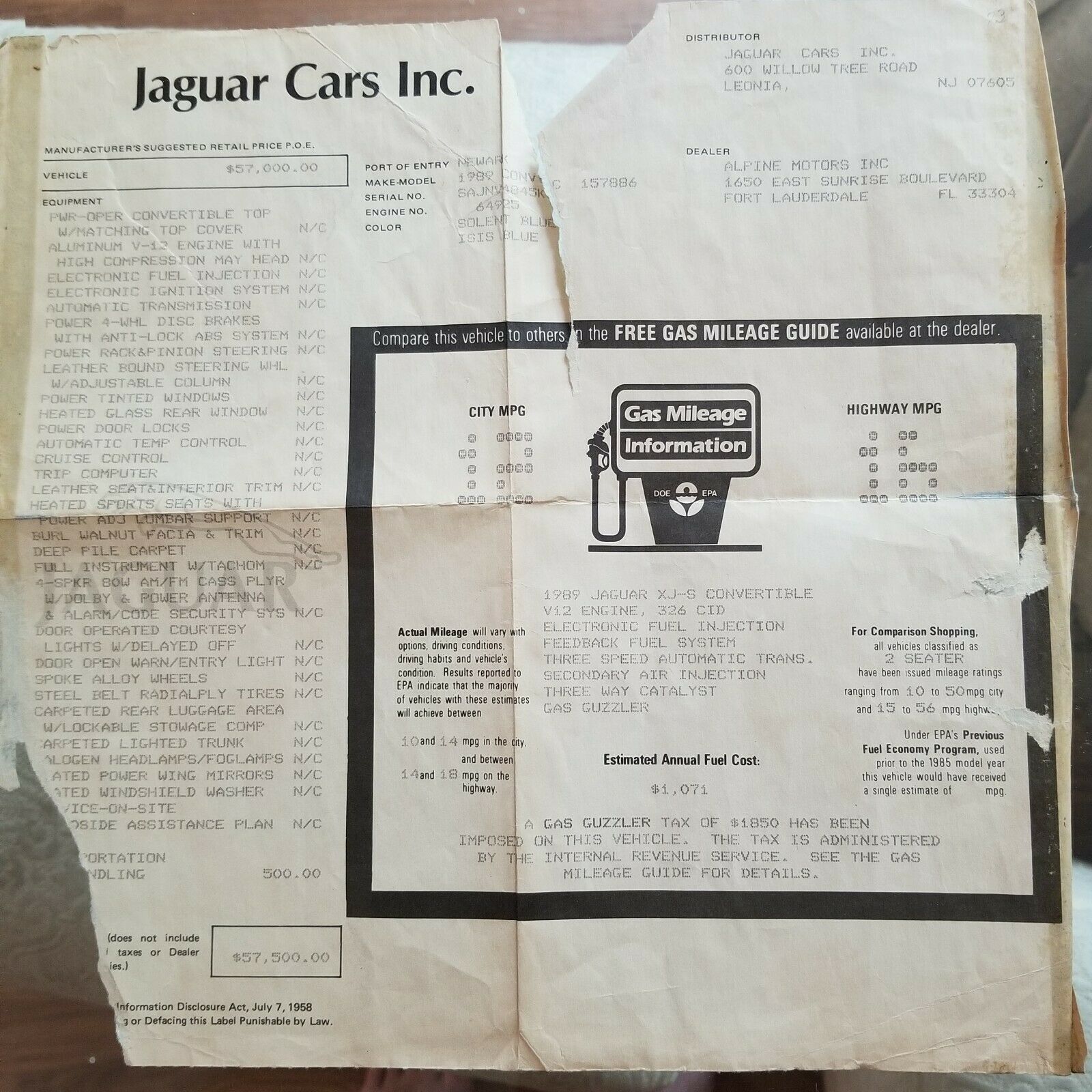 1989 Blue Jaguar XJS Convertible