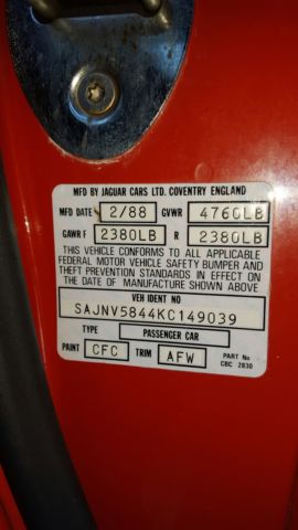 1989 RED Jaguar XJS Coupe