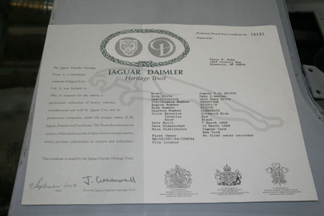 1958 Blue Jaguar XK Convertible