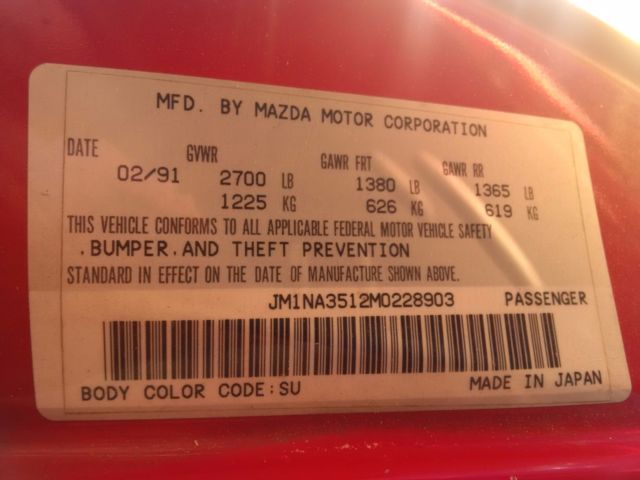 1991 Red Mazda MX-5 Miata Convertible