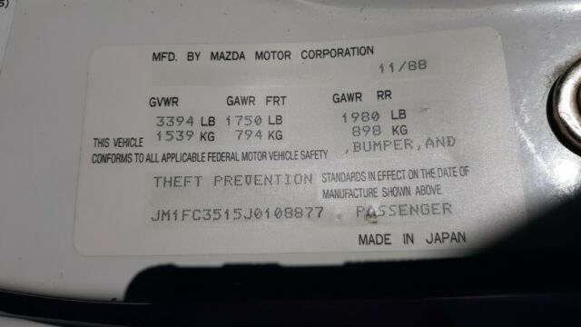 1988 White Mazda RX-7 Convertible