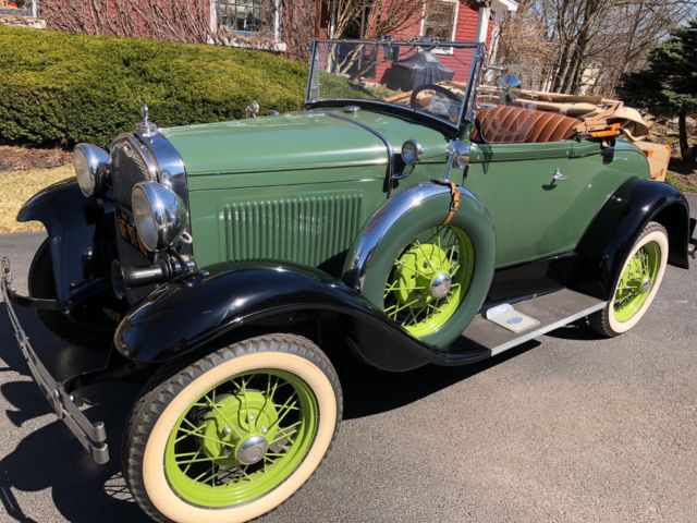 1930 Green (two shades) and Black Ford Model A Convertible