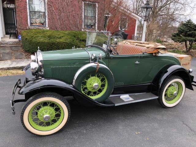 1930 Green (two shades) and Black Ford Model A Convertible