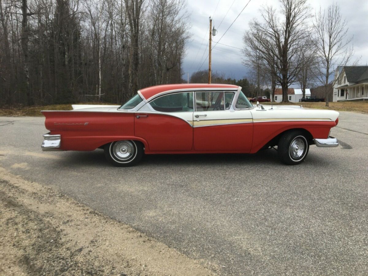 1957 Red , White Ford Fairlane Sedan