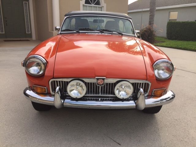 1977 vermillion MG MGB Convertible