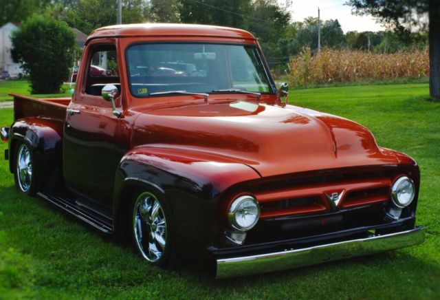 1953 custom atomic orange fade to candy cherry, to blk. Ford F-100