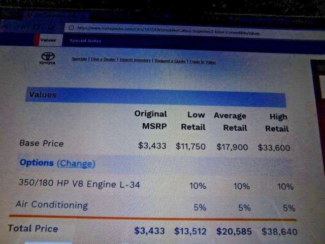 1972 Yellow Oldsmobile Cutlass Convertible