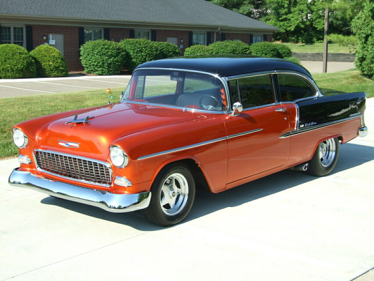 1955 Candy Tangerine over Solar Gold Chevrolet Bel Air/150/210 2 Dr. Sedan