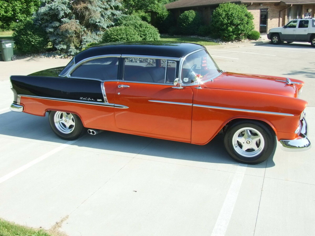 1955 Candy Tangerine over Solar Gold Chevrolet Bel Air/150/210 2 Dr. Sedan
