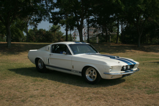 1967 white w/blue stripes Ford Mustang