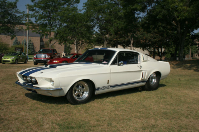 1967 white w/blue stripes Ford Mustang
