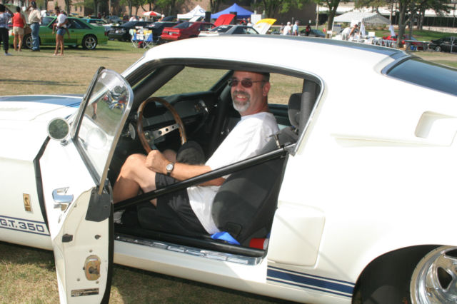 1967 white w/blue stripes Ford Mustang