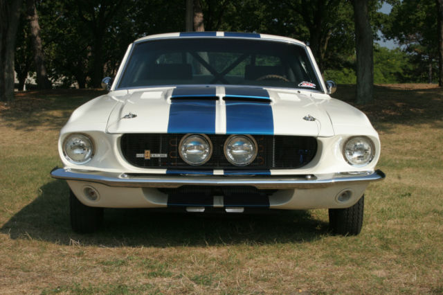 1967 white w/blue stripes Ford Mustang
