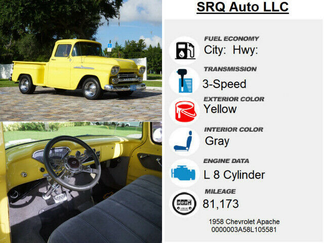 1958 Yellow Chevrolet Other Pickups Apache