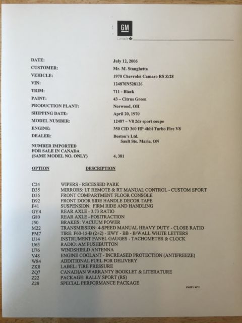 1970 Black Chevrolet Camaro Coupe