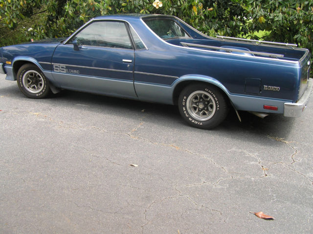 1985 dark blue over light blue Chevrolet El Camino