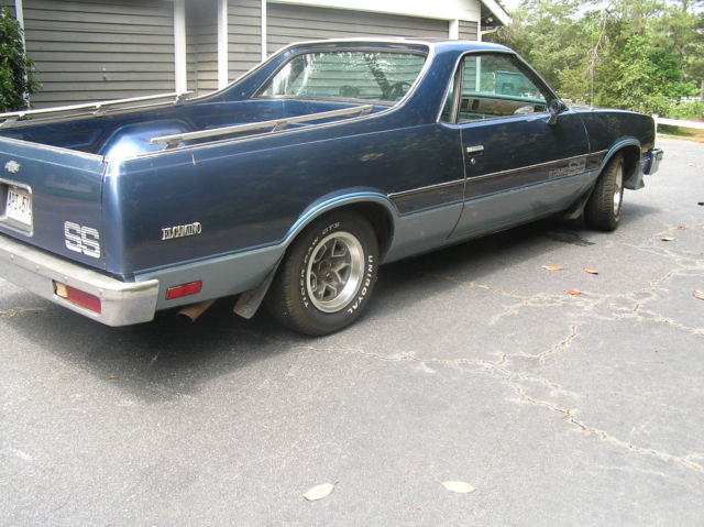 1985 dark blue over light blue Chevrolet El Camino