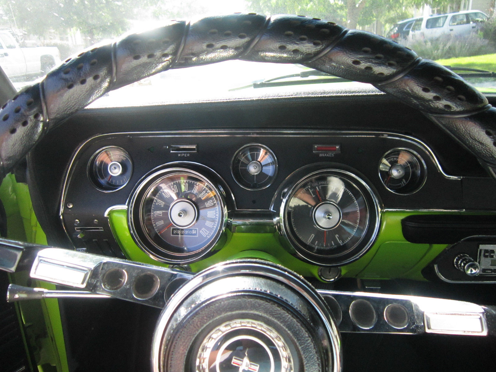 1967 white with green racing stripes Ford Mustang Coupe