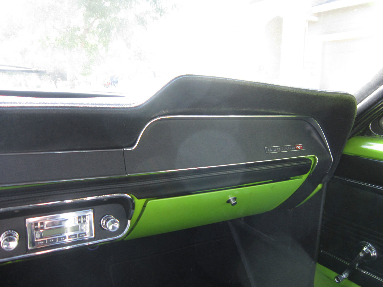 1967 white with green racing stripes Ford Mustang Coupe