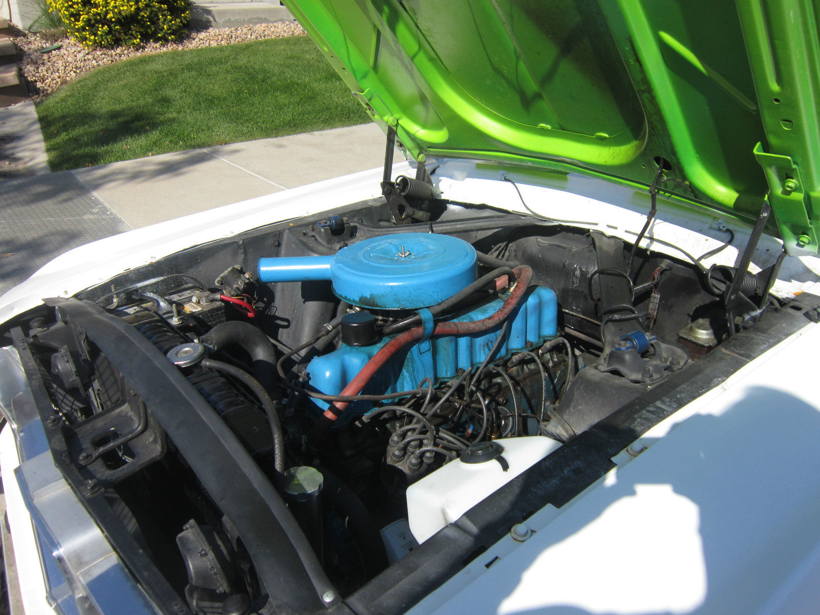 1967 white with green racing stripes Ford Mustang Coupe