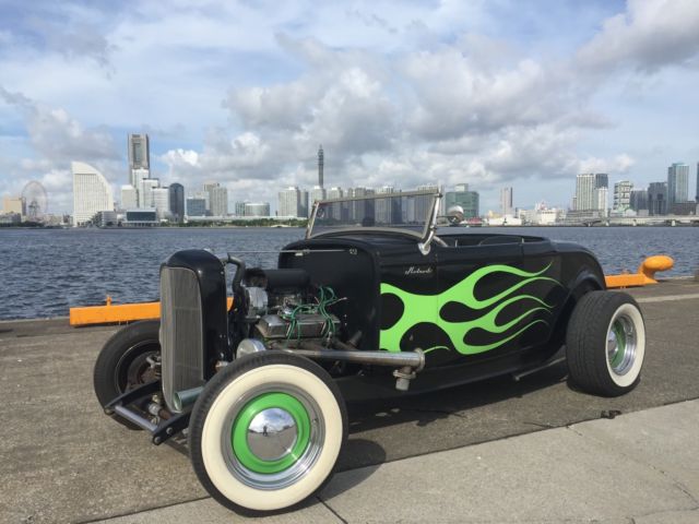 1932 Black with Green Flames Ford Model A Roadster