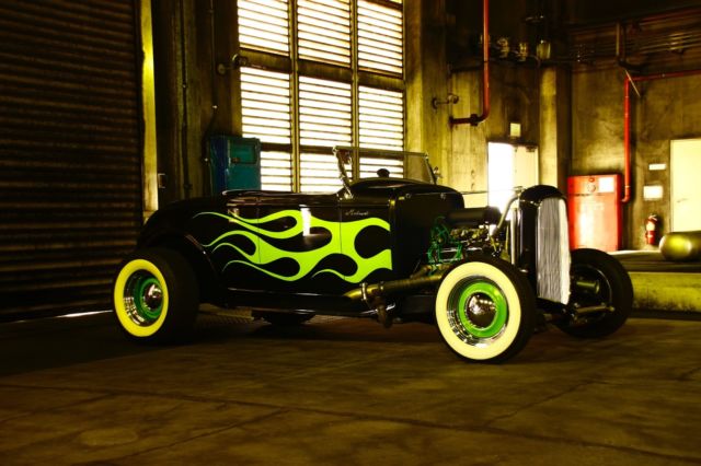 1932 Black with Green Flames Ford Model A Roadster