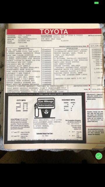 1991 Crimson Red Toyota MR2