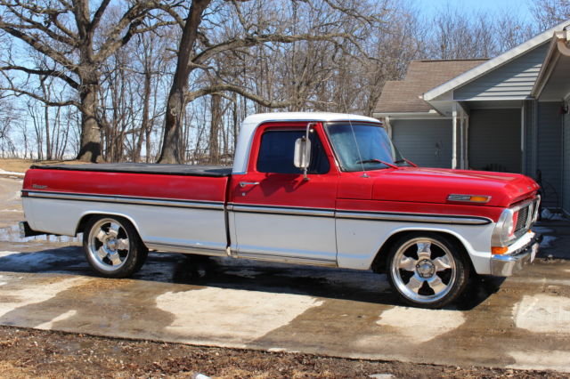 1970 Red and White Ford F-100 Standard Cab Pickup