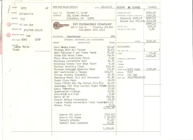 1972 White Oldsmobile Ninety-Eight Coupe
