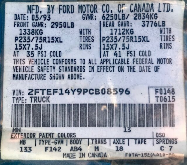 1993 Blue Ford F-150 Standard Cab Pickup